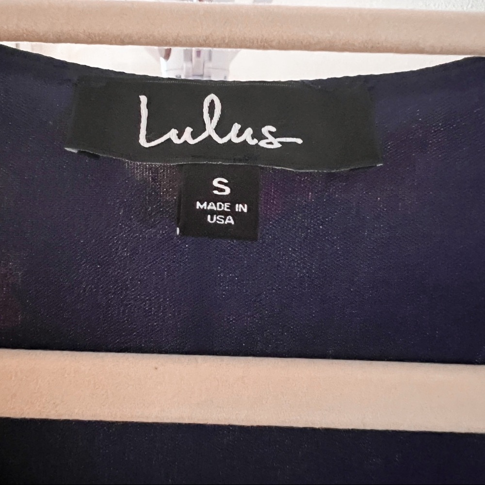 Lulus Navy Blue Floral Long Sleeve Faux-Wrap Dress | Size Small - Picture 4 of 4